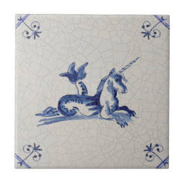 Unicorn Sea Creature Delft Blue Repro aus dem 17.  Fliese