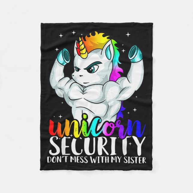 Unicorn Security Dont Mess With My Sister Funny Br Fleecedecke (Vorderseite)