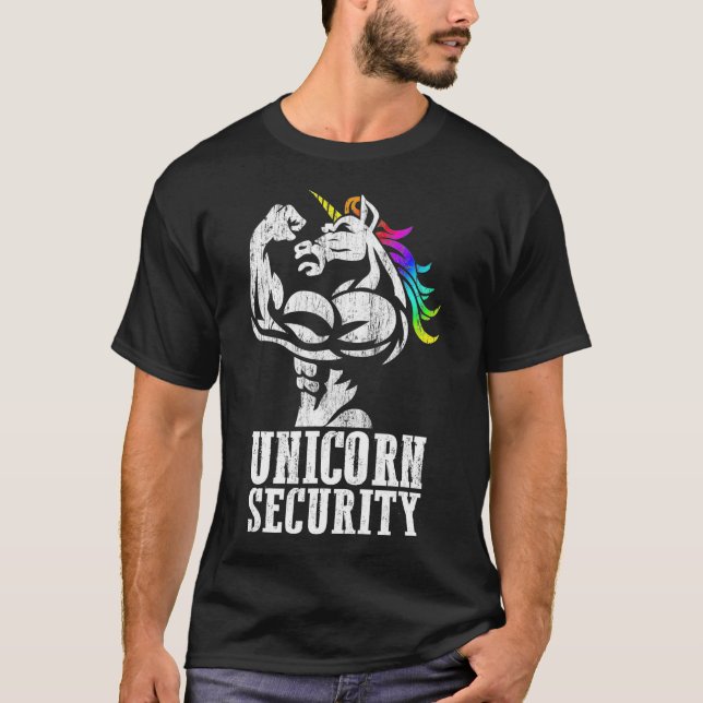 Unicorn Security Rainbow Muscle Manly Funny Gift T-Shirt (Vorderseite)