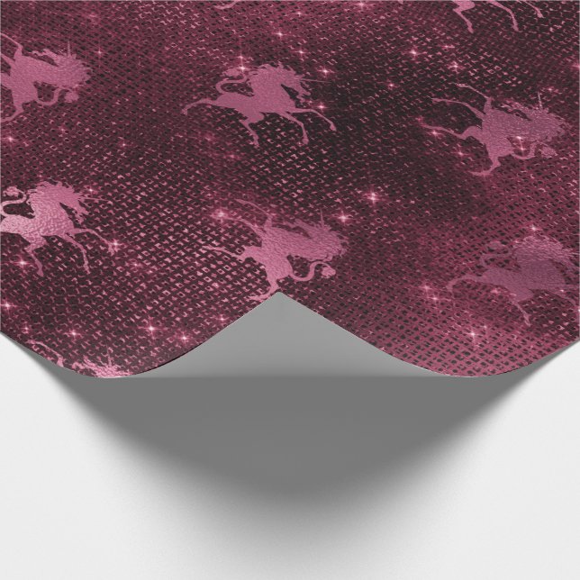Unicorn Sequin Black Spark Marsal Glitzer Burgundy Geschenkpapier (Ecke)