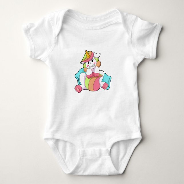 Unicorn Shy mit Kissen Baby Strampler (Vorderseite)