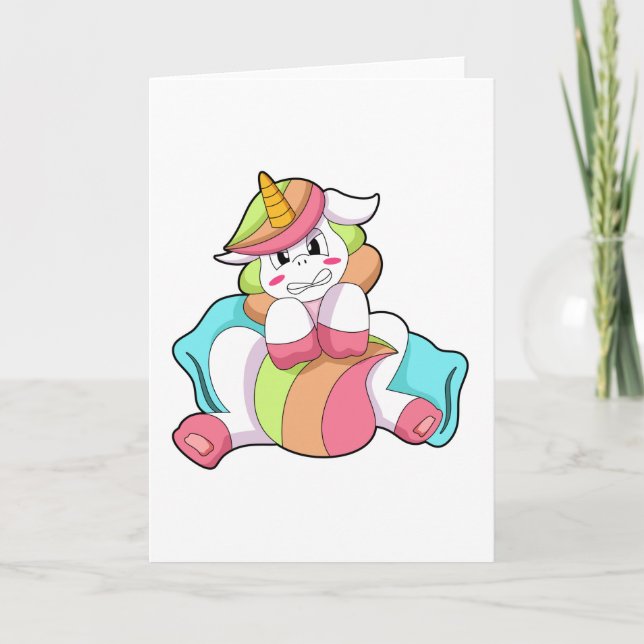 Unicorn Shy mit Kissen Karte (Vorderseite)