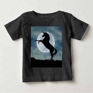 Unicorn Silhouette Full Moon Night Sky, ZKOA Baby T-shirt