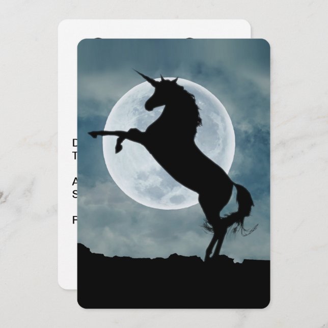Unicorn Silhouette Full Moon Night Sky, ZKOA Einladung (Vorne/Hinten)