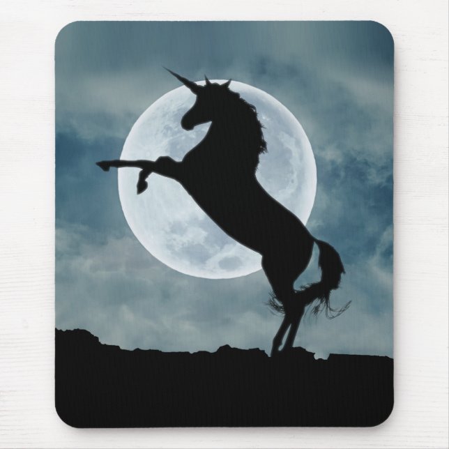 Unicorn Silhouette Full Moon Night Sky, ZKOA Mousepad (Vorne)