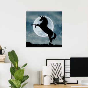 Unicorn Silhouette Full Moon Night Sky, ZKOA Poster