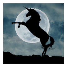 Unicorn Silhouette Full Moon Night Sky, ZKOA