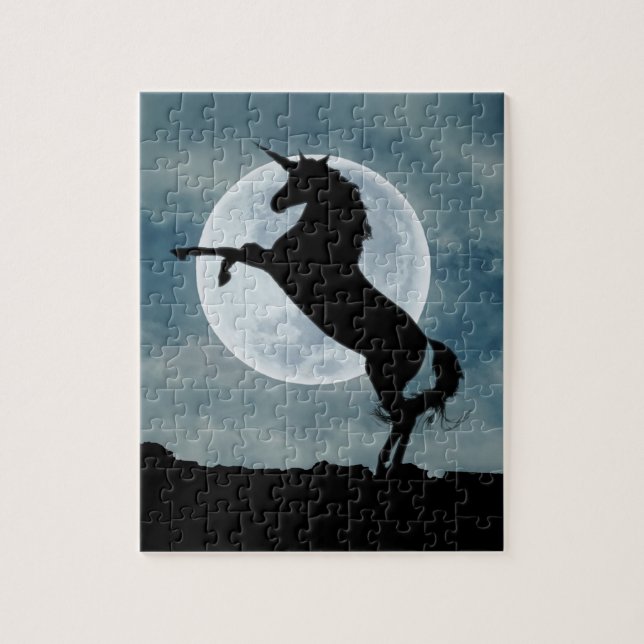 Unicorn Silhouette Full Moon Night Sky, ZKOA Puzzle (Vertikal)