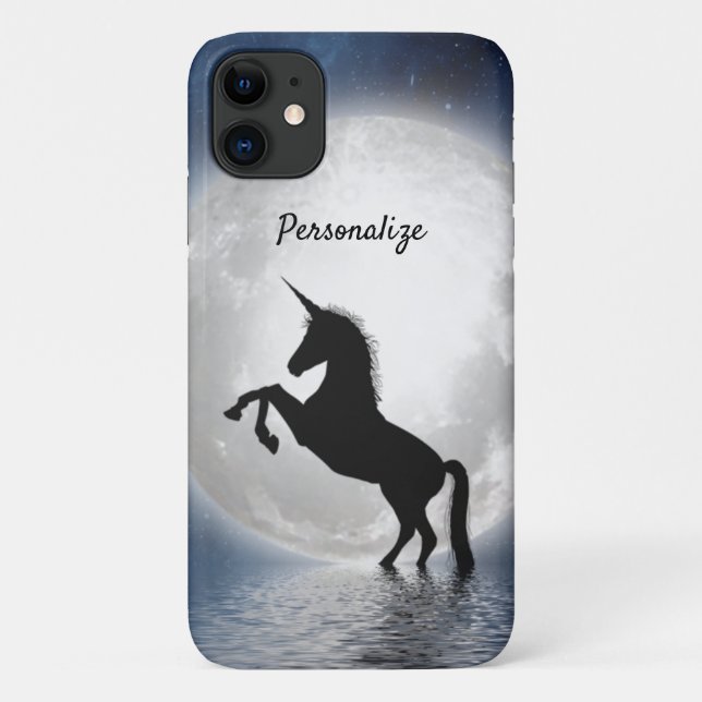 Unicorn Silhouette Full Moon Ocean Personalize Case-Mate iPhone Hülle (Rückseite)