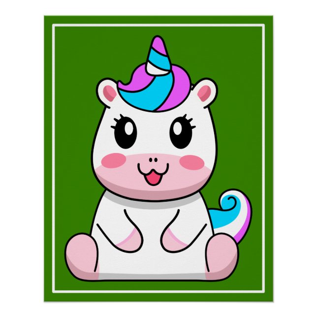Unicorn Sitting Cartoon Poster (Vorderseite)