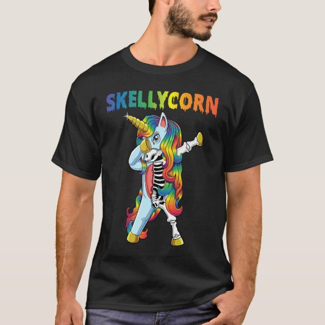 Unicorn Skeleton  Dabbing Unicorn Cute Halloween T-Shirt (Vorderseite)