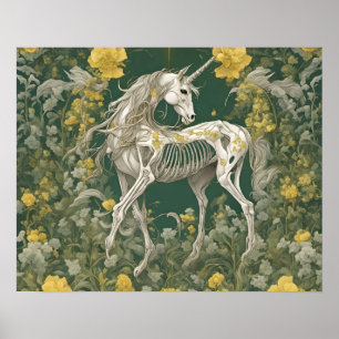 Unicorn Skelett in den gelben Blumen Poster