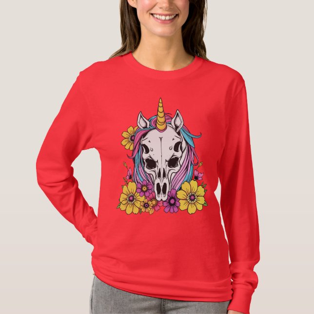 Unicorn Skull Flowers Pastel Goth Soft Grunge Goth T-Shirt (Vorderseite)