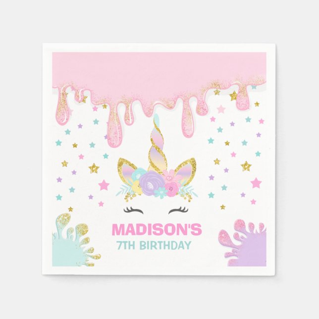Unicorn Slime Geburtstagsparty Napkin Slime Party Serviette (Vorderseite)