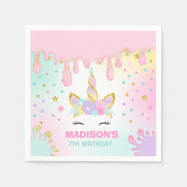 Unicorn Slime Geburtstagsparty Napkin Slime Party Serviette (Vorderseite)