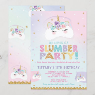 Unicorn Slumber Party Geburtstag Einladung Pajama