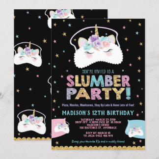 Unicorn Slumber Party Geburtstag Einladung Pajama