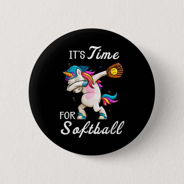 Unicorn Softball Girls Women Softball Button (Vorderseite)
