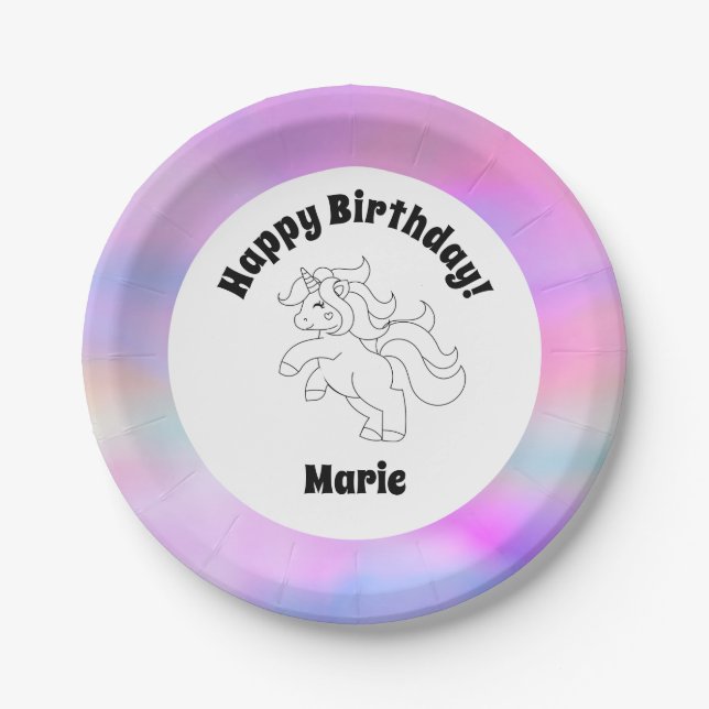Unicorn Space Happy Birthday Pappteller (Vorderseite)