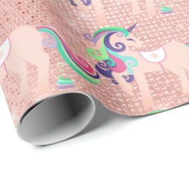 Unicorn Sparkl Glitzer Pink Floral Baby Peach Cand Geschenkpapier