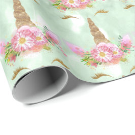 Unicorn Sparkl Glitzer Rosa Rose MInt Gold Floral Geschenkpapier