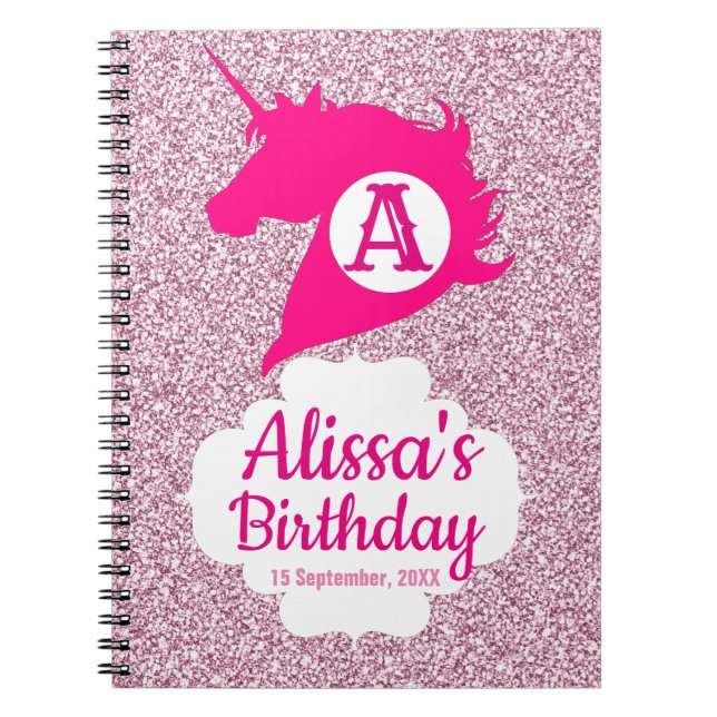 Unicorn Sparkle Monogram Name Notebook Notizblock (Vorderseite)