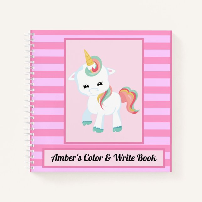 Unicorn Spaß Kinder Farbe & Buch Rosa Streifen (Vorderseite)
