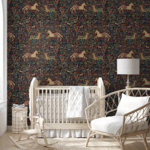 Unicorn Stag Deer Mitternacht Blumengarten Tapete