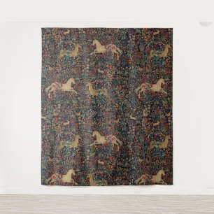 Unicorn Stag Deer Mitternacht Blumengarten Wandteppich