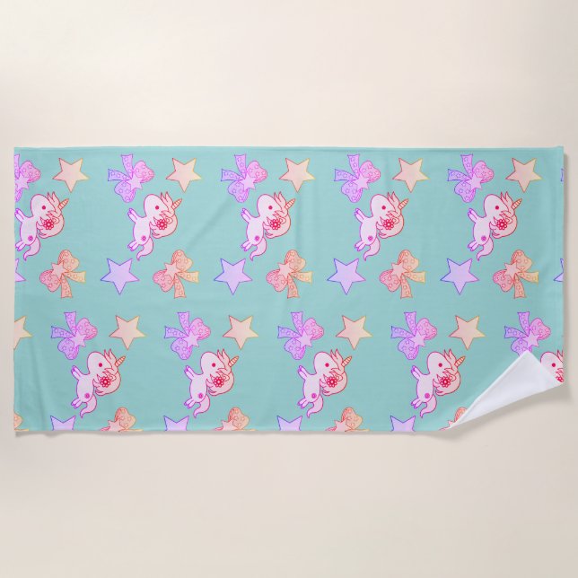Unicorn Star Bow Rainbow Niedlich farbig Strandtuch (Vorderseite)