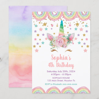 Unicorn stars rainbow Birthday Invitation Einladung
