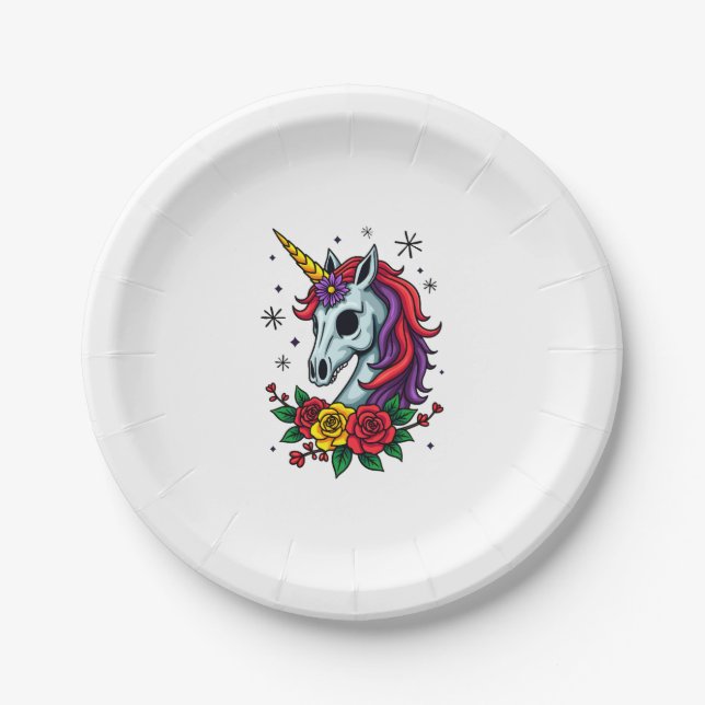 Unicorn Sugar Skull Mexican Art, Christmas T-Shirt Pappteller (Vorderseite)