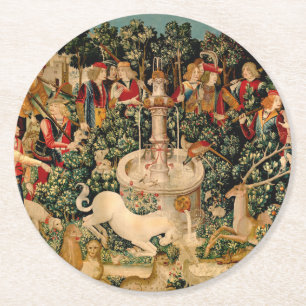 Unicorn Tapestries gefunden Legende Mythisch Runder Pappuntersetzer
