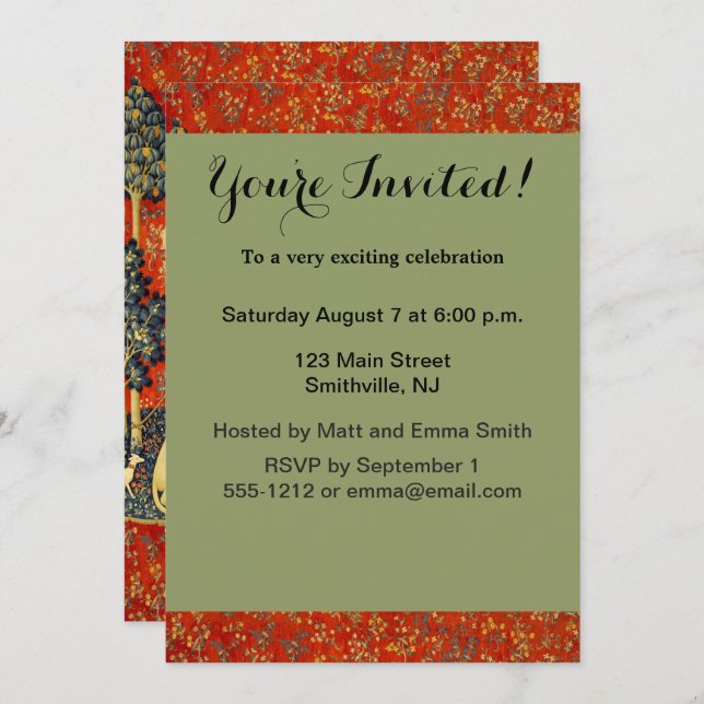 Unicorn Tapestries Lady Legend Mittelalter Einladung (Vorne/Hinten)