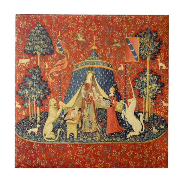 Unicorn Tapestries Lady Legend Mittelalter Fliese (Vorderseite)