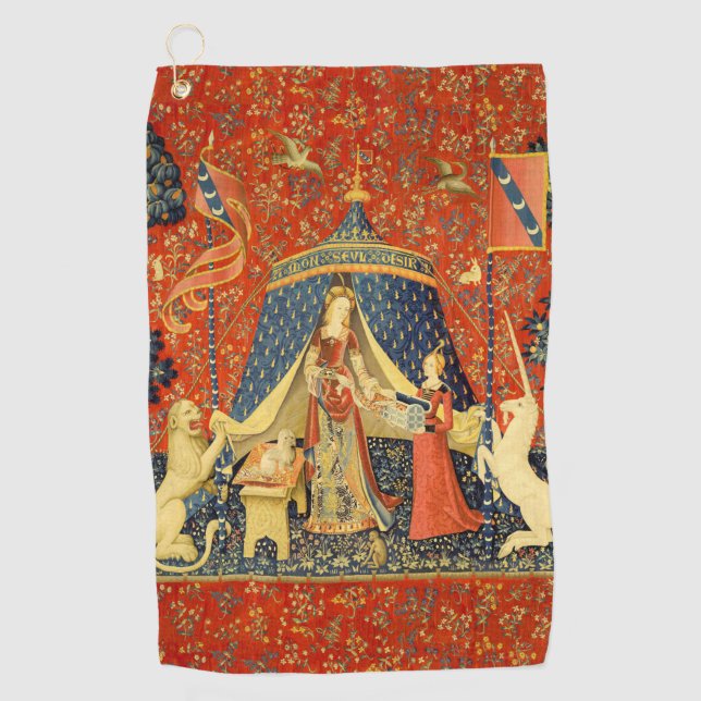 Unicorn Tapestries Lady Legend Mittelalter Golfhandtuch (Vorderseite)