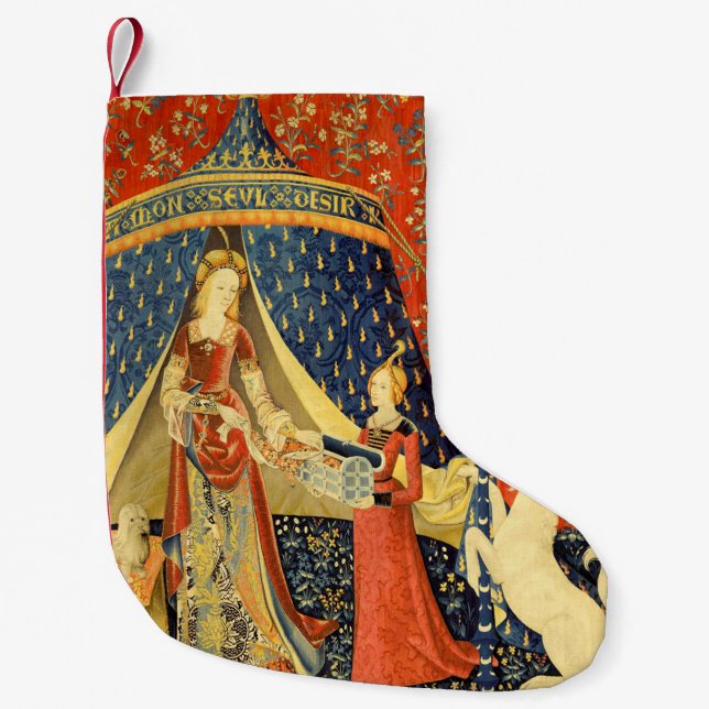 Unicorn Tapestries Lady Legend Mittelalter Kleiner Weihnachtsstrumpf (Vorderseite)