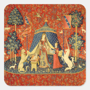 Unicorn Tapestries Lady Legend Mittelalter Quadratischer Aufkleber
