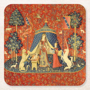 Unicorn Tapestries Lady Legend Mittelalter Rechteckiger Pappuntersetzer