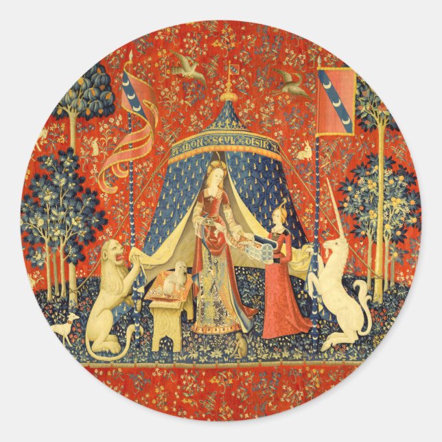 Unicorn Tapestries Lady Legend Mittelalter Runder Aufkleber (Vorderseite)