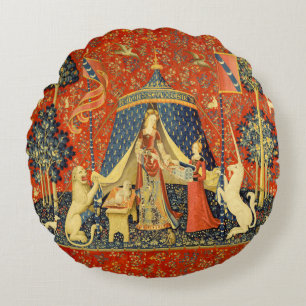 Unicorn Tapestries Lady Legend Mittelalter Rundes Kissen