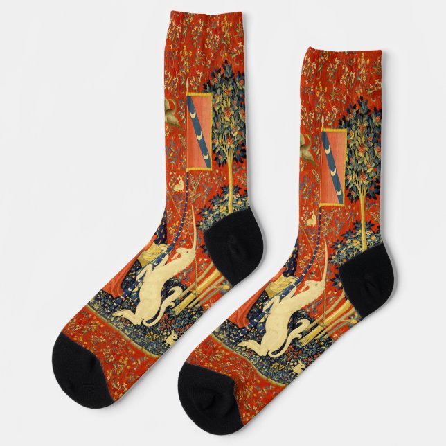 Unicorn Tapestries Lady Legend Mittelalter Socken (Linkes Detail)