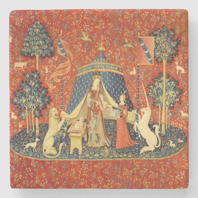 Unicorn Tapestries Lady Legend Mittelalter Steinuntersetzer (Vorderseite)