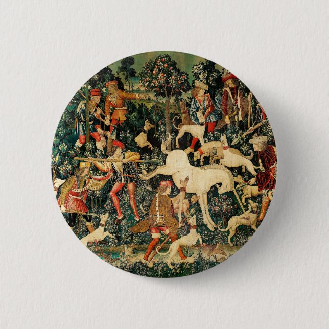 Unicorn Tapestries Mittelalterliche Klassische Ver Button (Vorderseite)