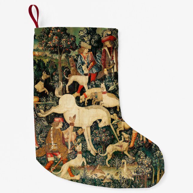Unicorn Tapestries Mittelalterliche Klassische Ver Kleiner Weihnachtsstrumpf (Vorderseite)
