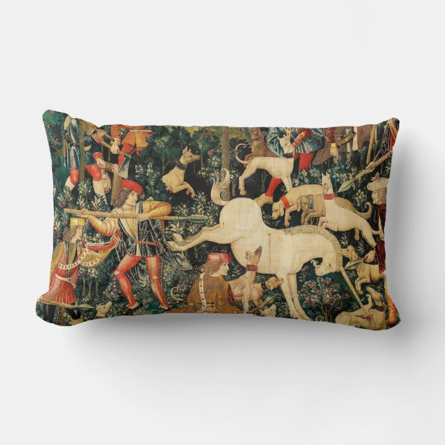 Unicorn Tapestries Mittelalterliche Klassische Ver Lendenkissen (Vorderseite)