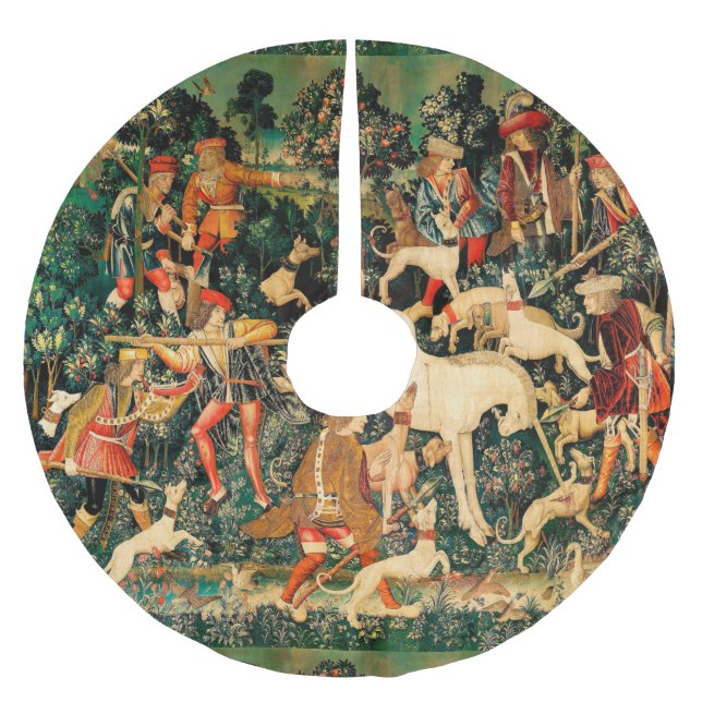 Unicorn Tapestries Mittelalterliche Klassische Ver Polyester Weihnachtsbaumdecke (Vorderseite)