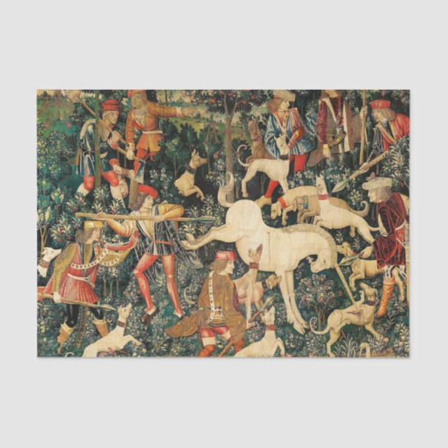 Unicorn Tapestries Mittelalterliche Klassische Ver Seidenpapier (Vorderseite)