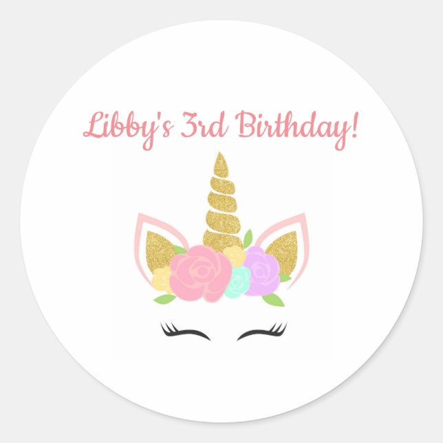 Unicorn Themed Birthday Party Sticker Round (Vorderseite)
