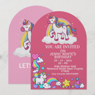 Unicorn Themed Girl Birthday Invitation  Einladung